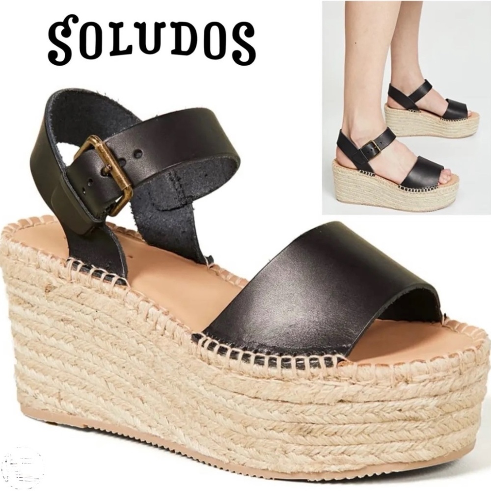 Soludos black platform buckle sandals